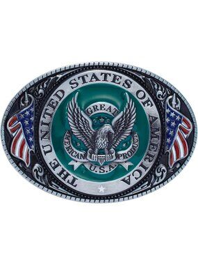 Men Medium Coat Cowboy Western Belt Buckle American Flag Eagle Gift Belt